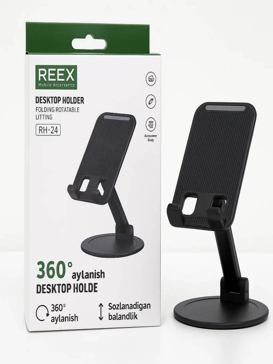 Держатель для телефона REEX RH-24 — вращающийся на 360°, складной, регулируемый по высоте