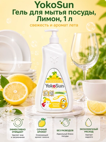 Гель для мытья посуды YokoSun, Арбуз / Лимон / Яблоко, 500 мл — AVENT-YKSN500-ЖЕЛТ