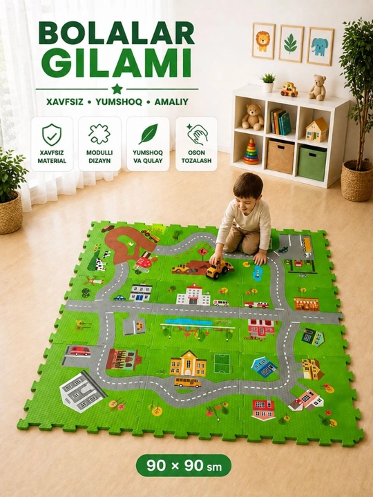 Bolalar uchun modulli o‘yin gilami 90×90 sm - 