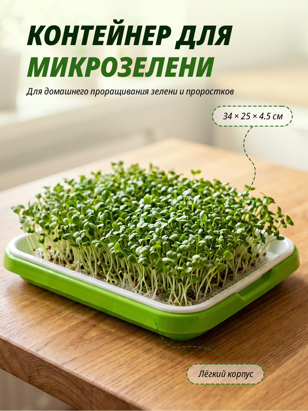 Контейнер для микрозелени с сеткой и резервуаром для воды