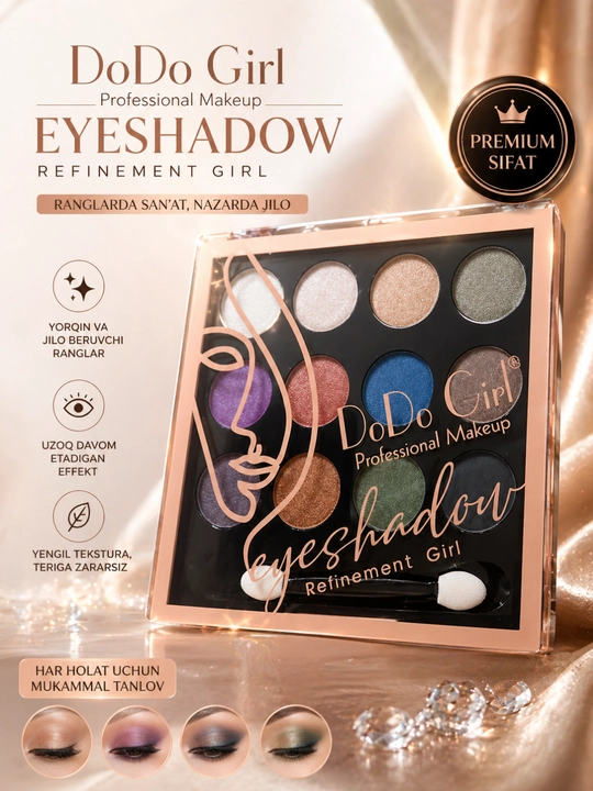 TEN - Qovoqlar uchun tenlar, DoDo Girl Professional Makeup Eyeshadow, 12 ta rang - 