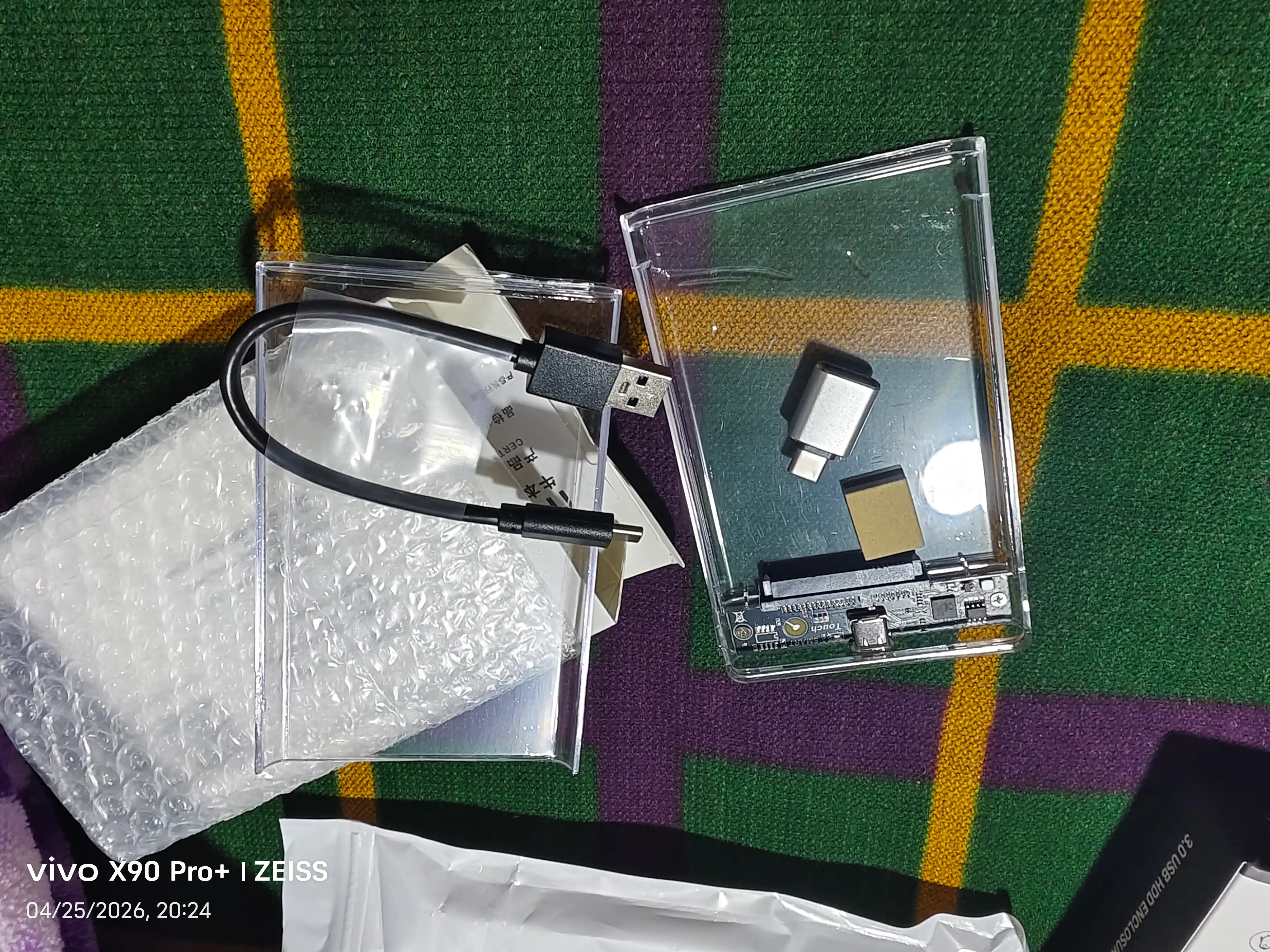 Shaffof HDD Ssd SATA. 2.5 dyuymli USB3.0 Type-C Portativ tashqi qattiq disk qutisi