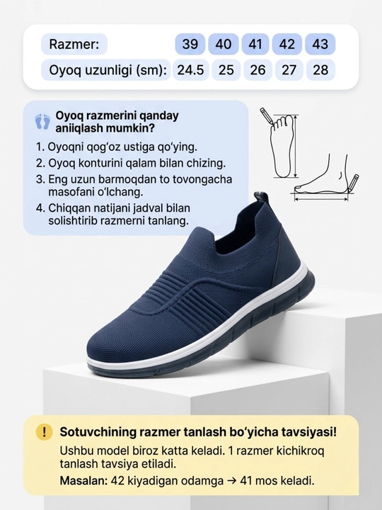Erkaklar sliponi, bahorgi yozgi poyabzal, 39-43 o‘lchamlar