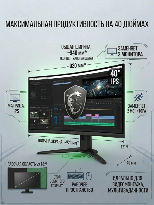 Monitor MSI MAG401QR 40", UWQHD 3440x1440px, 155Hz, IPS, o'yin uchun ultra keng monitor