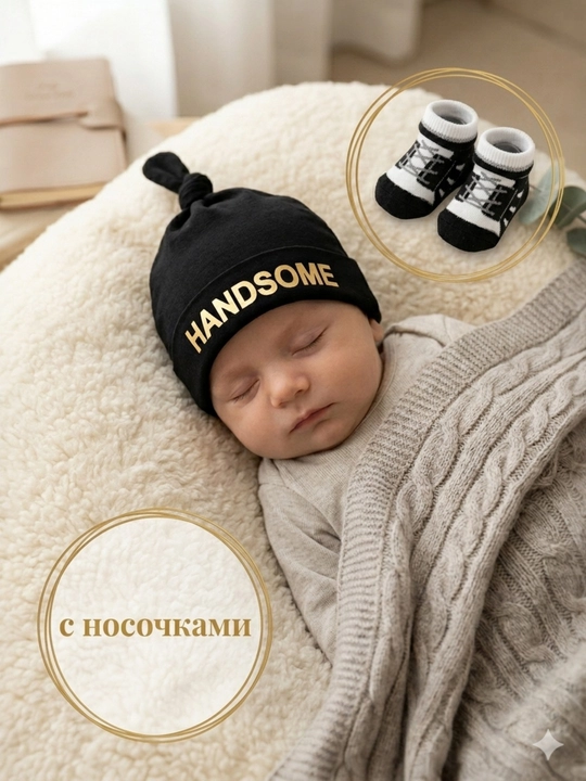 Детский набор шапочка и носков, oт 0 до 10 месяцев, 100% хлопок, осенний - 