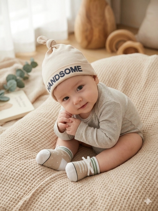 Детский набор шапочка и носков, oт 0 до 10 месяцев, 100% хлопок, осенний - 