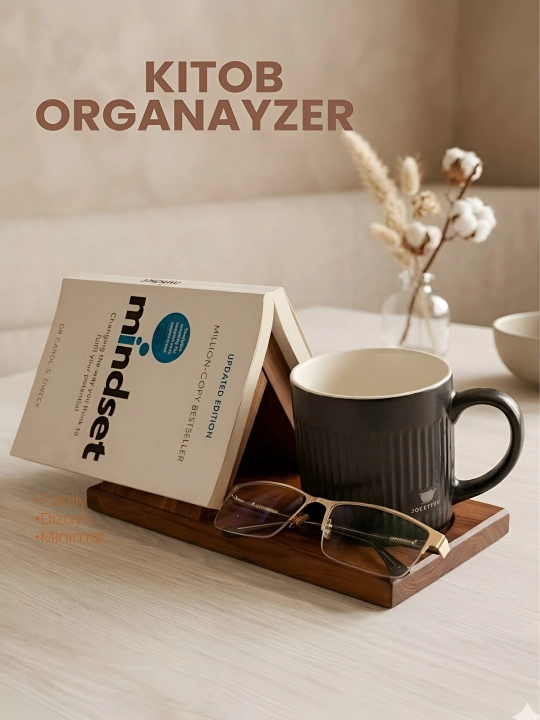 Kitob uchun yog‘och organayzer stend – minimal dizayn, ko‘p funksiyali - 