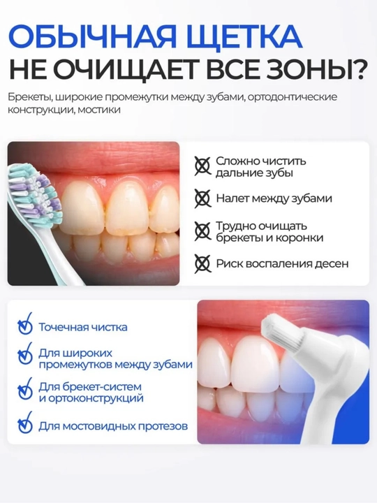 Монопучковая щетка зубная со сменными насадками для брекетов монопучок