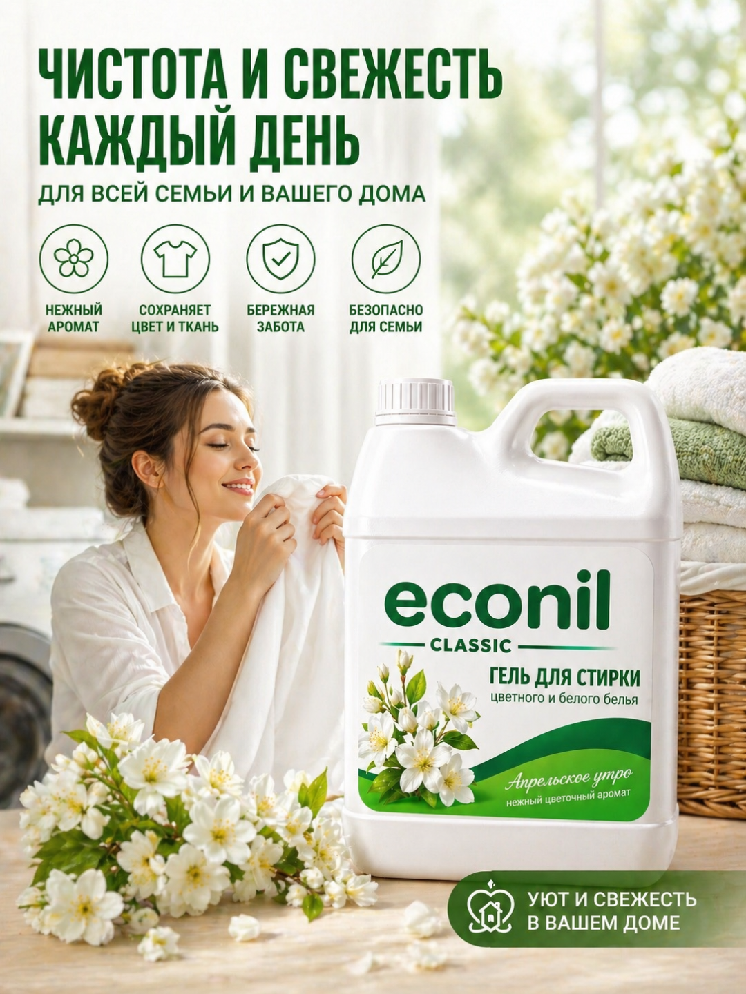 Гель для стирки Econil 3 л, жидкий стиральный порошок