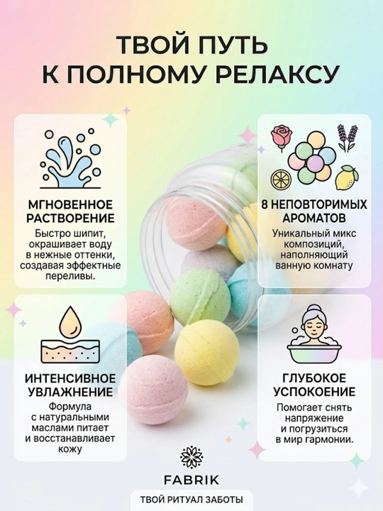 Fabrik Cosmetology Rainbow Balls vannasi uchun kichik ko‘pikli sharlar 200 gr