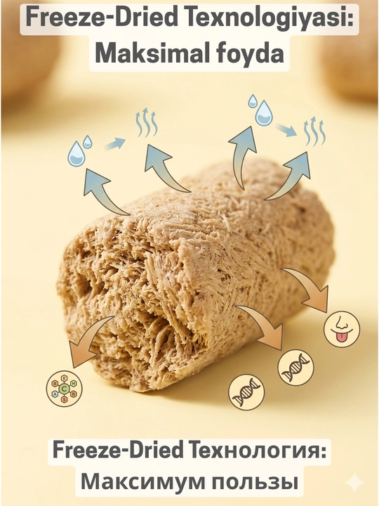 Лакомство сублимированное для кошек Kimpets в банке, натуральные мясные кубики