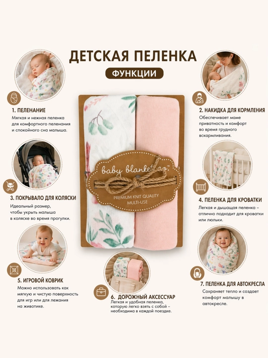 Набор пелёнок (Baby Blanket) для новорождённых, 2 шт