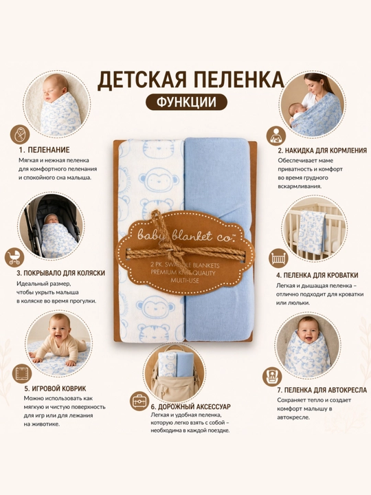 Набор пелёнок (Baby Blanket) для новорождённых, 2 шт