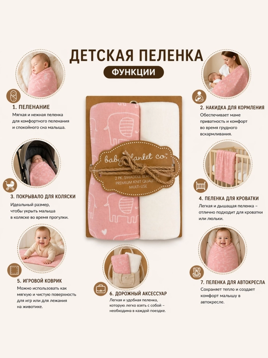 Chaqaloqlar uchun yo‘rgaklar to‘plami (Baby Blanket), 2 dona