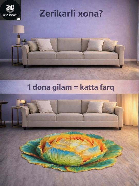 3D vannaga gilam, sirpanmaydigan gilamlar, bolalar uchun gilamcha, yumshoq gilamlar