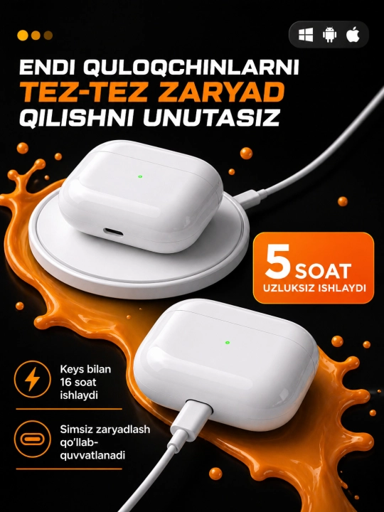 Наушники Pods 3, Bluetooth-наушники для iPhone и Android с сенсорным управлением