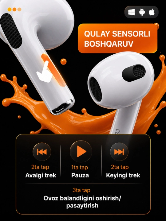 Наушники Pods 3, Bluetooth-наушники для iPhone и Android с сенсорным управлением