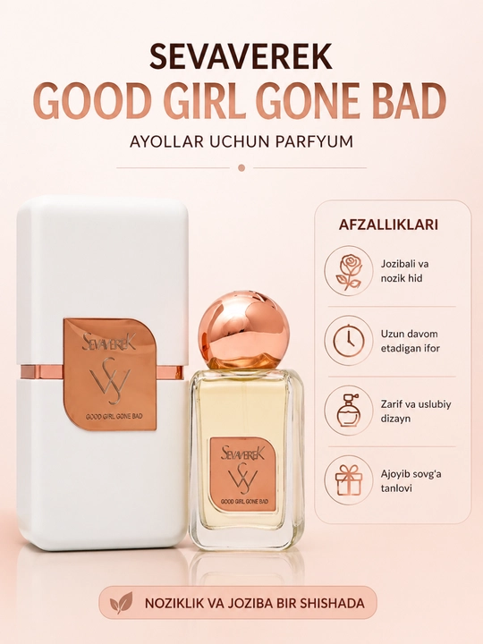 Sevaverek 5052 Parfyumlangan suvi 50 ml, gulli- ifor, kundalik va kechki foydalanish uchun