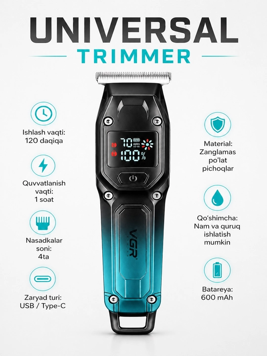 Professional trimmer, soch va soqol olish mashinasi, VGR-964