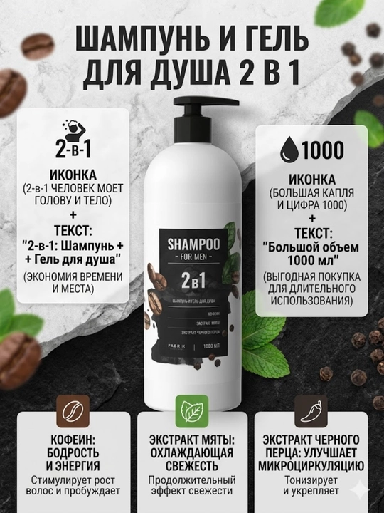 Мужской шампунь и гель для душа 2 в 1 бренда Fabrik Cosmetology серии Proline - 