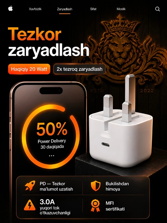 Зарядное устройство для iPhone, быстрая зарядка 20 Вт, с кабелем Type-C —Type-C
