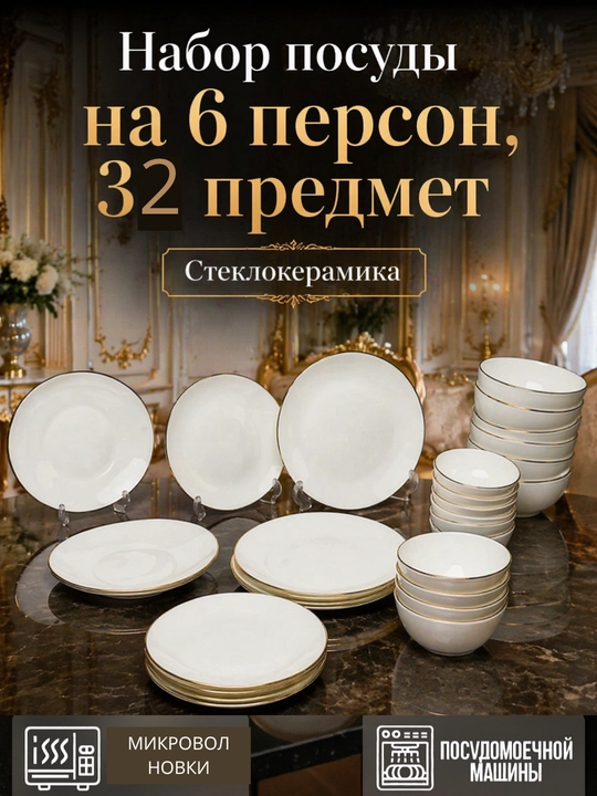 Idishlar to'plami, 6 kishili idishlar, steklokeramika - 