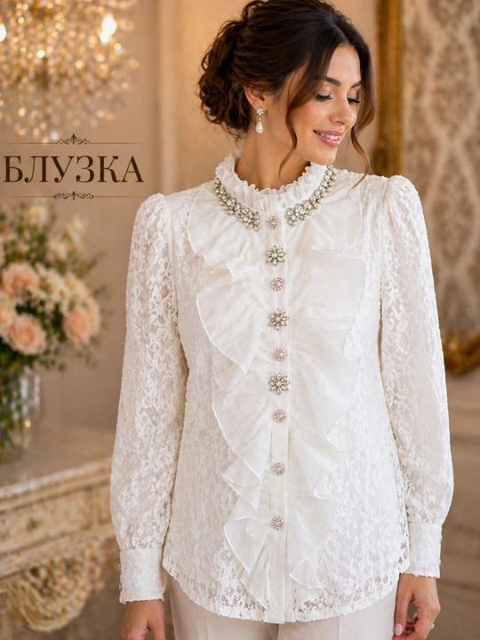 Блузка женская кофта с камнями гипюровая с декором S M L