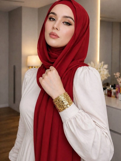 Набор из двух шифоновых хиджабов "Калифорния", 2в 1 Shifon sharf. Razmer 180*75 — HIJABST-SIFONSHARF-КРАСН