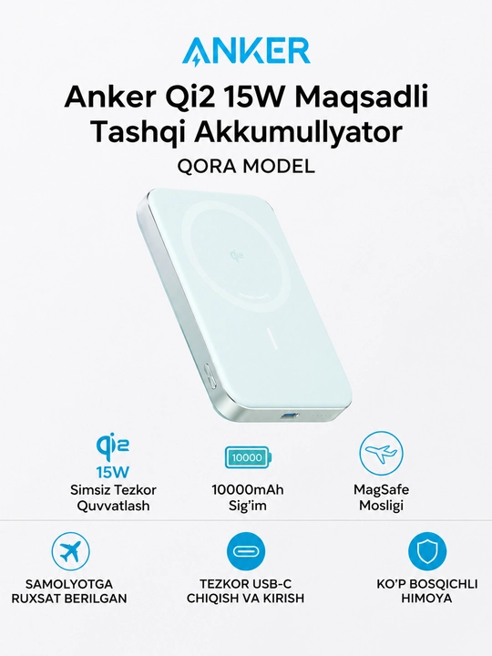 Anker MagGo Qi2 Магнитный повербанк 10000mAh 15W MagSafe для iPhone 16/15/14/13/12