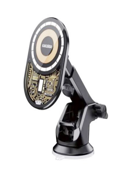 Держатель авто (GM) Kakusiga KSC-1155, wireless charger, 15W, на панель / стекло, Black - 