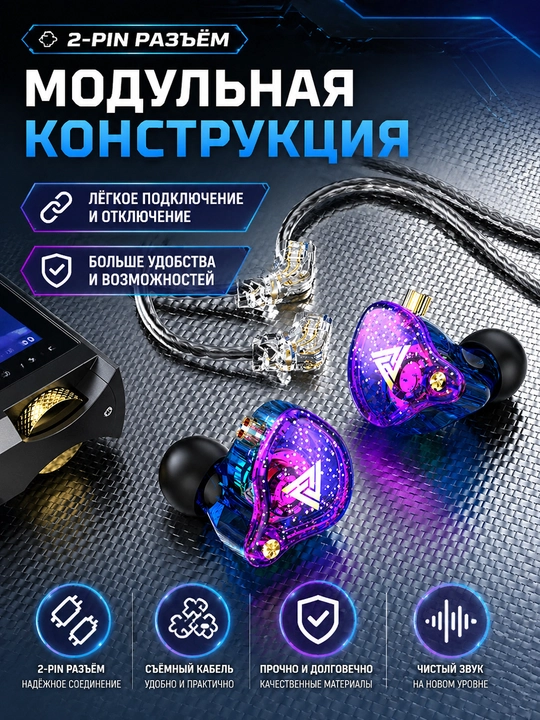 QKZ AK6 PRO проводные внутриканальные наушники, съёмный кабель, глубокий бас, с микрофоном