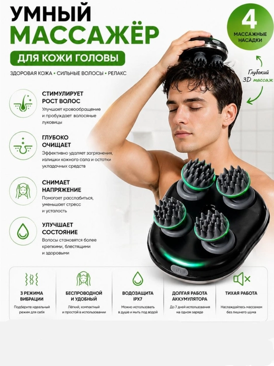 Умный массажер для кожи головы электрический, антистресс, стимуляция роста волос - 