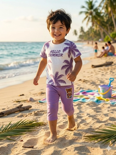 Bolalar uchun "Hello Summer" yozgi kiyimlar to‘plami (futbolka va Shim) - 