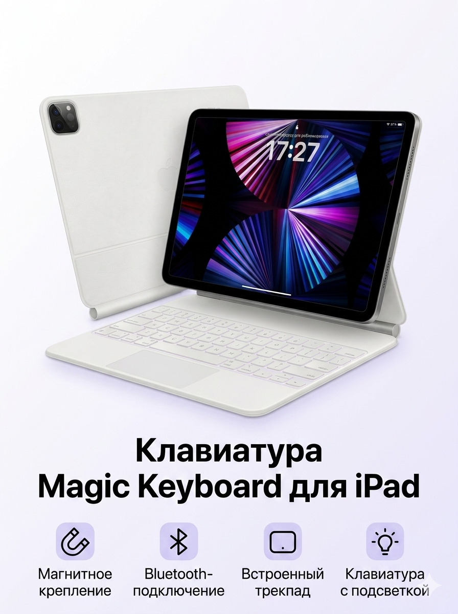 Клавиатура чехол iPad Pro / Air, 10.9/11/12.9/13, M5/M4/M3/M2/M1, A16 Magic Keyboard - 