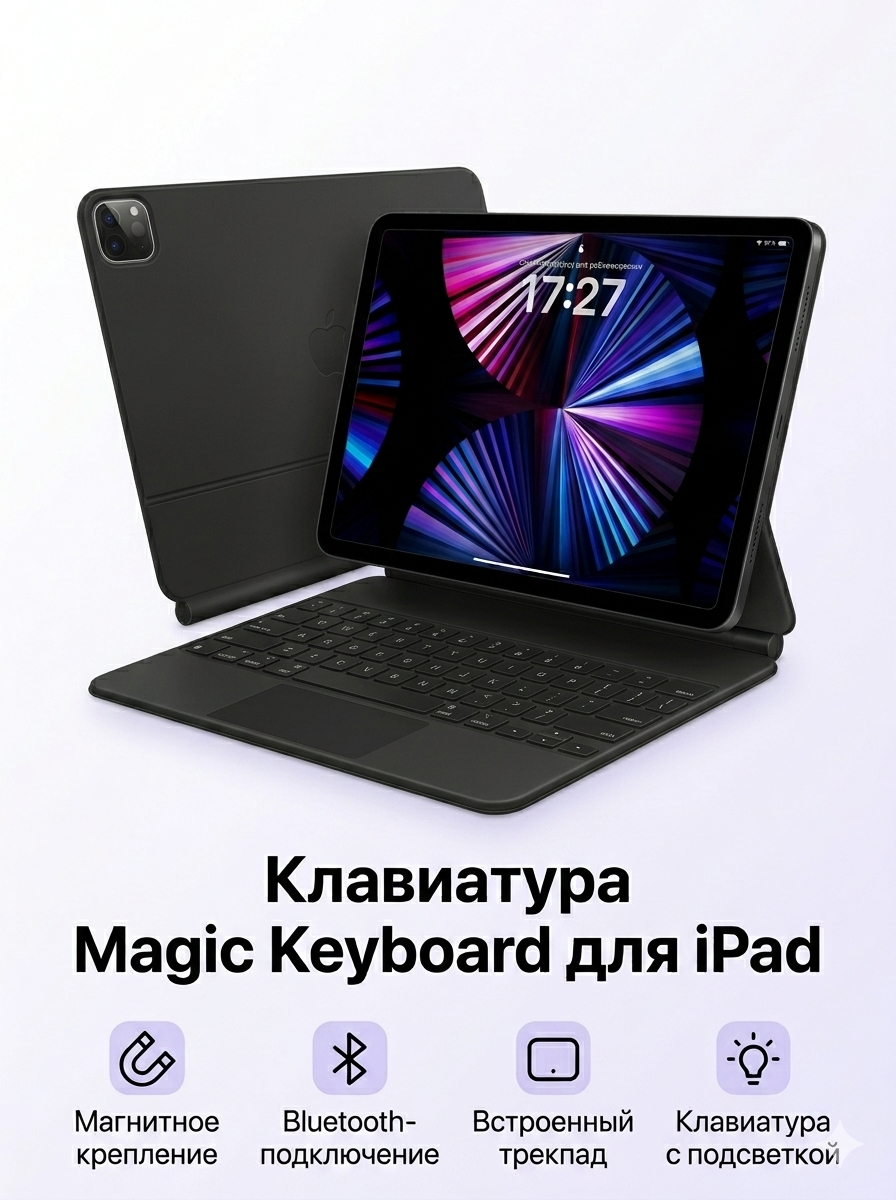 Клавиатура чехол iPad Pro / Air, 10.9/11/12.9/13, M5/M4/M3/M2/M1, A16 Magic Keyboard - 