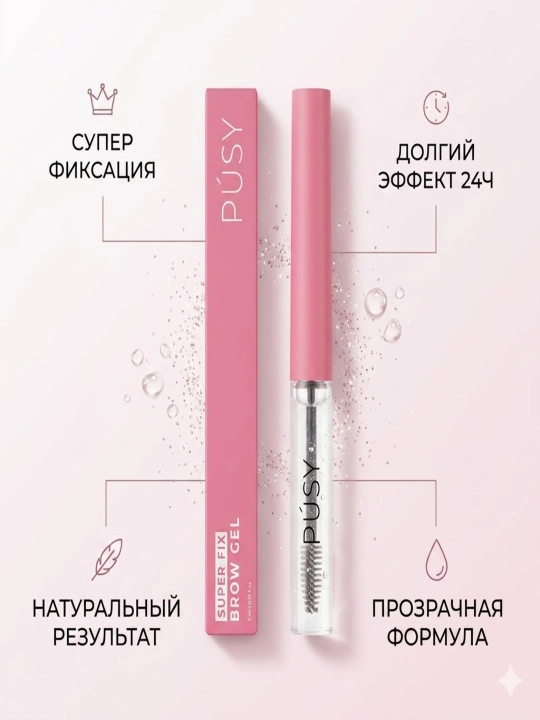 Гель-фиксатор для бровей PUSY прозрачный с эффектом ламинирования, стойкий укладчик бровей - 