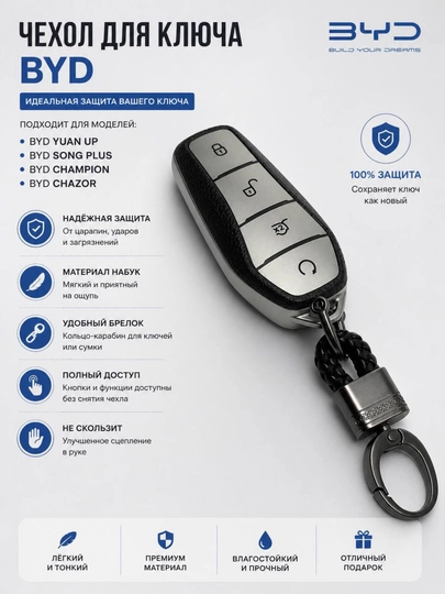 Силиконовый чехол для ключа автомобиля BYD защитный — LITEAV-BYDCHIX-ХРОМ