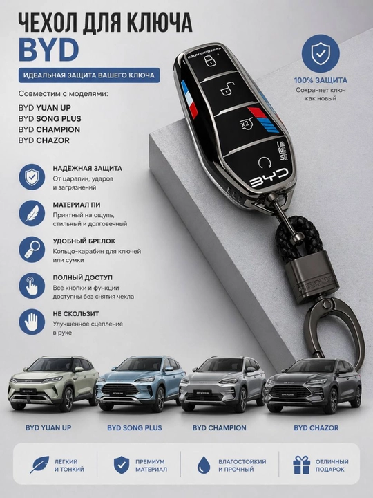 BYD avtomobil kalit g‘ilofi silikon himoya qopqoq - 