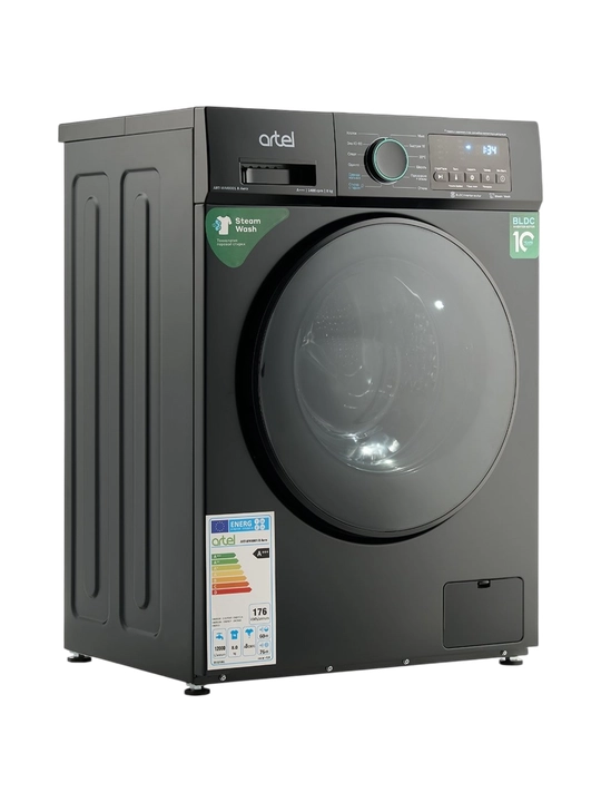 Artel ART-WM8001 B Aero kir yuvish mashinasi 8 kg, qora, inverter, bug‘li yuvish, A+++