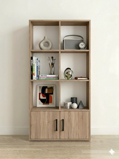 Стеллаж KRYUZ с открытыми и закрытыми полками, шкаф для вещей, 140х60х30 см — UFM-KRYUZ-БЕЖЕВ-KRYUZ