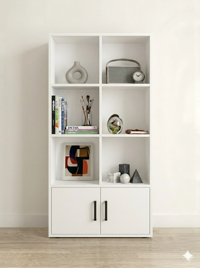 Стеллаж KRYUZ с открытыми и закрытыми полками, шкаф для вещей, 140х60х30 см — UFM-KRYUZ-БЕЛЫЙ-KRYUZ