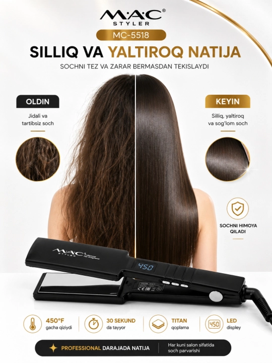Выпрямитель для волос MAC Styler титановым  покрытие, профессиональный уровень