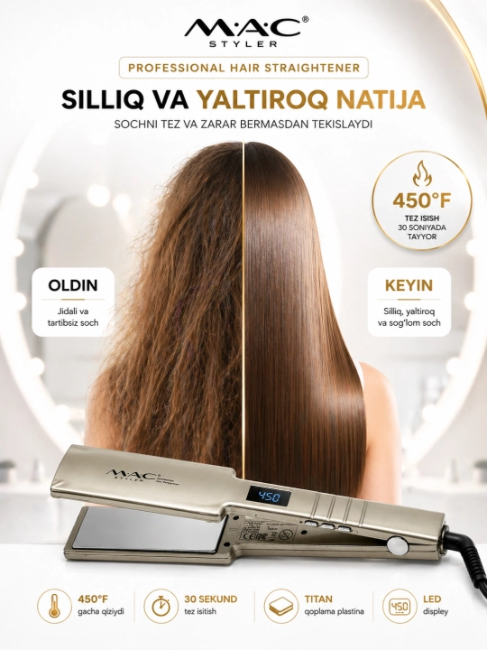 Выпрямитель для волос MAC Styler титановым  покрытие, профессиональный уровень