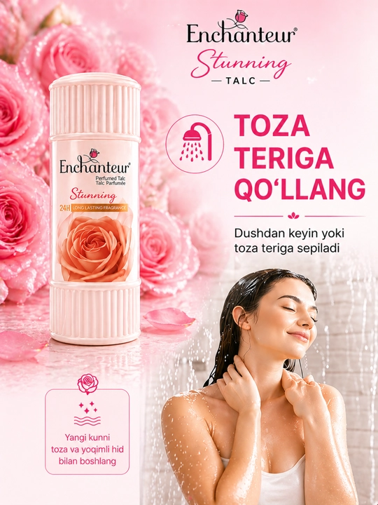 Parfumerlangan talk Enchanteur Romantic, 250 g, tana uchun kukun