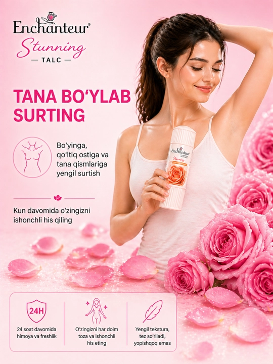 Parfumerlangan talk Enchanteur Romantic, 250 g, tana uchun kukun