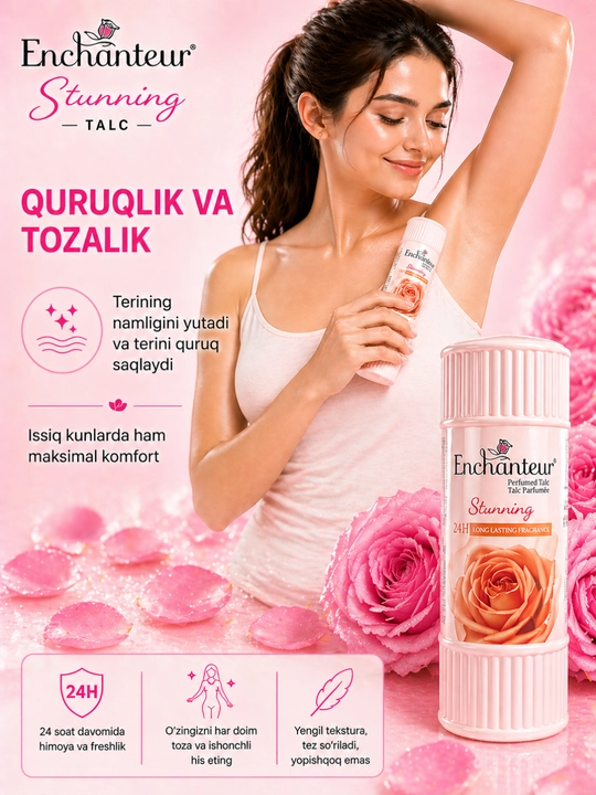 Parfumerlangan talk Enchanteur Romantic, 250 g, tana uchun kukun