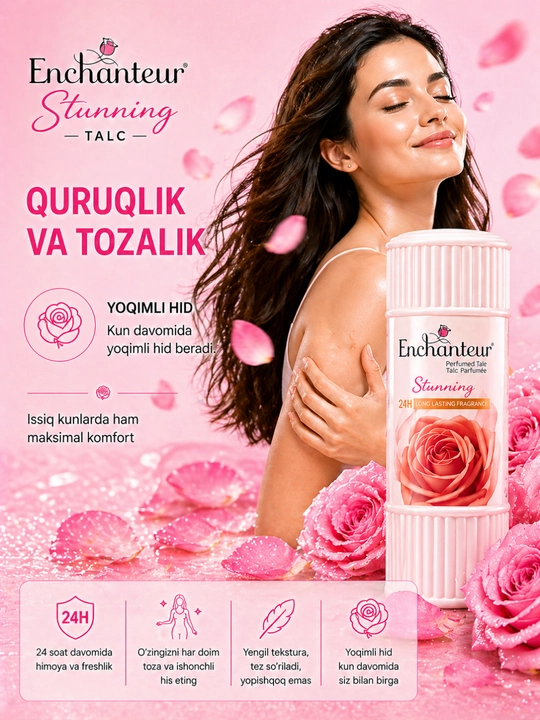 Parfumerlangan talk Enchanteur Romantic, 250 g, tana uchun kukun