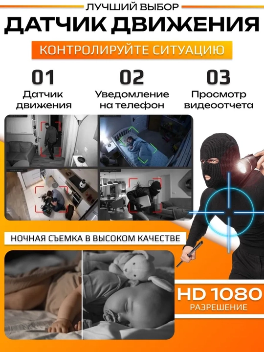 Мини Wi-Fi камера видеонаблюдения для дома и личной безопасности