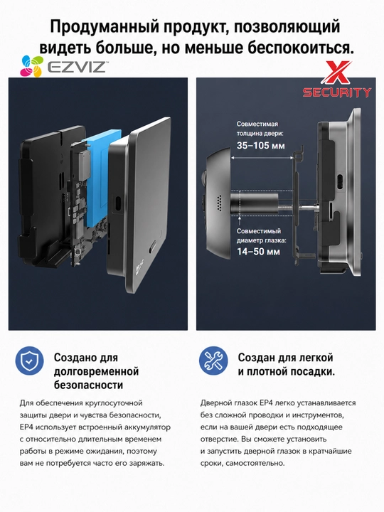 Ezviz EP4 8MP,дверной глазок,сенсор экран,Wi-Fi,прямая трансляция и двусторонняя связь