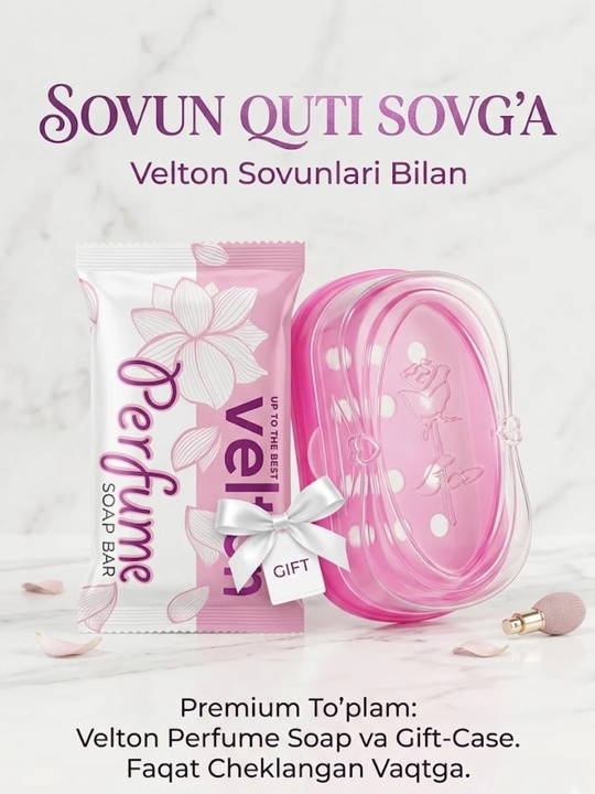 Velton qattiq atir sovuni va qopqoqli sovundon, shaxsiy gigiyena to‘plami